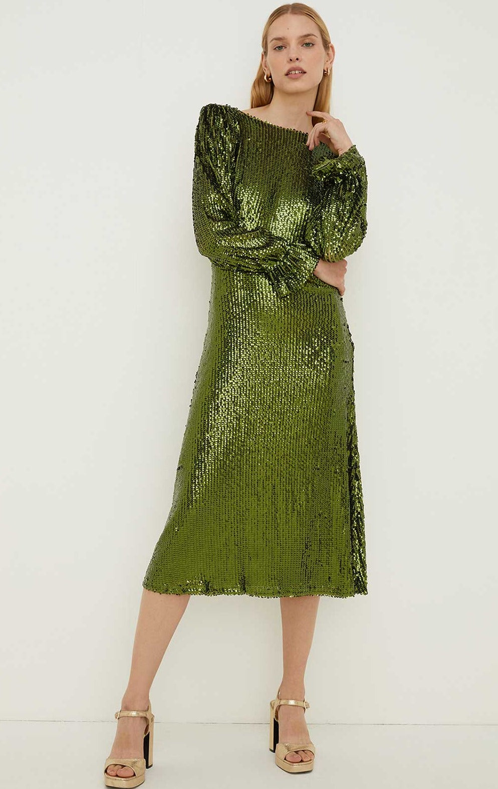 Oasis Rachel Stevens Sequin V Back Long Sleeve Midi Dress product image