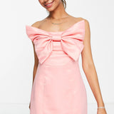 Band Of Stars Premium Satin Bow Front Mini Dress With Embellished Trim In Pink