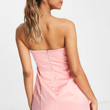 Band Of Stars Premium Satin Bow Front Mini Dress With Embellished Trim In Pink