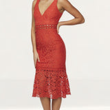 Bardot Red Trumpet Lace Midi Dress product image