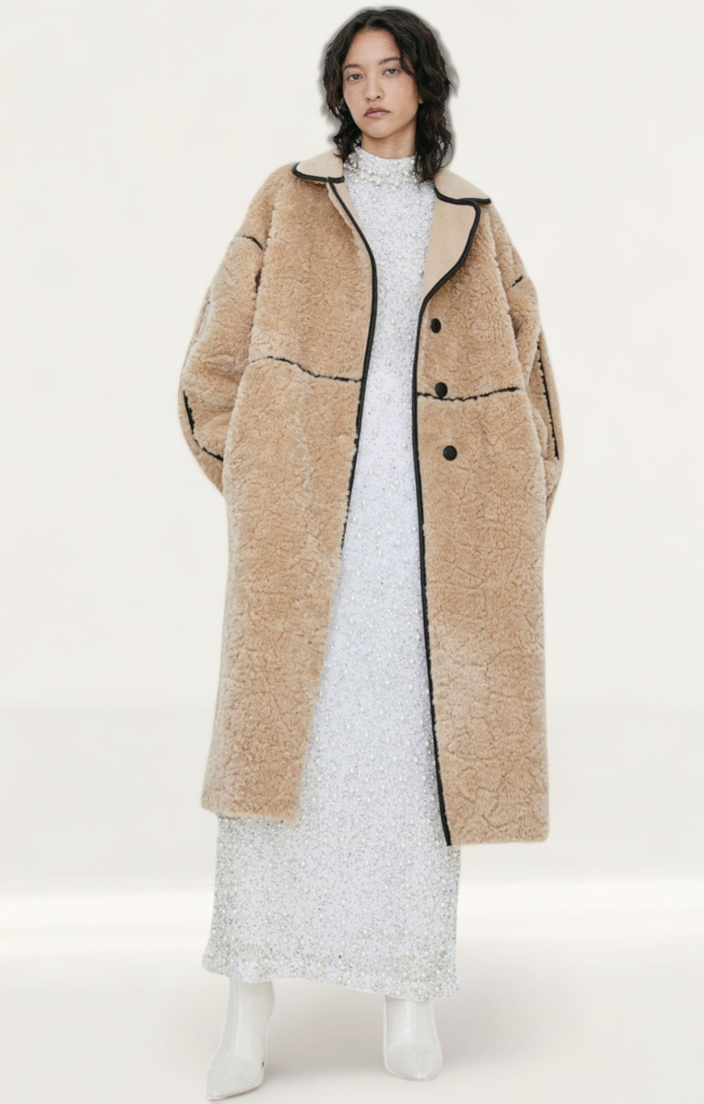 Rent H&M Beige Teddy Coat Hirestreet