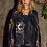 Nasty Gal Real Leather Star and Moon Embroidered Jacket