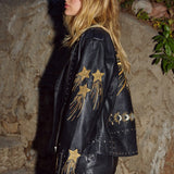 Nasty Gal Real Leather Star and Moon Embroidered Jacket