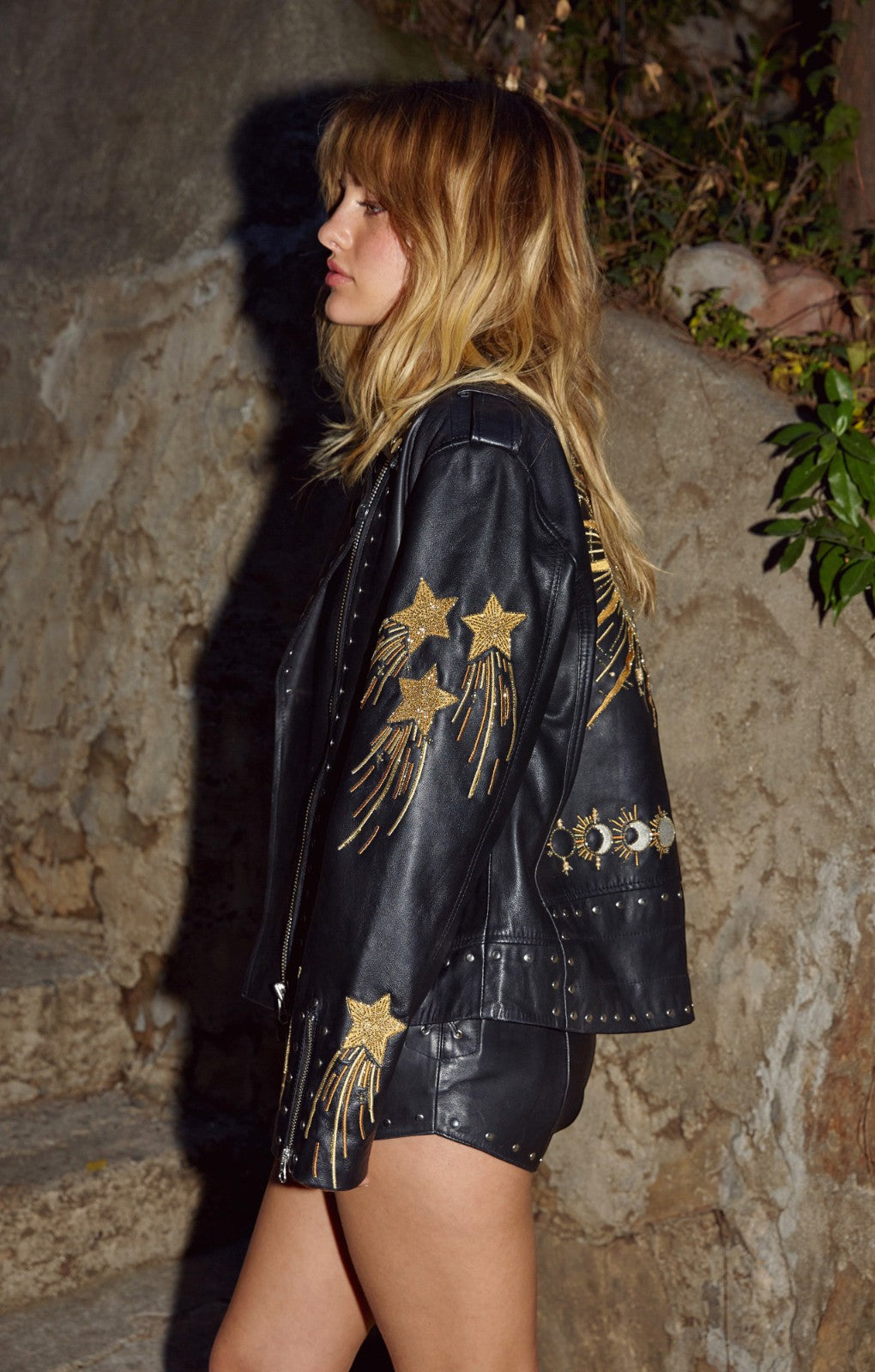 Nasty Gal Real Leather Star and Moon Embroidered Jacket