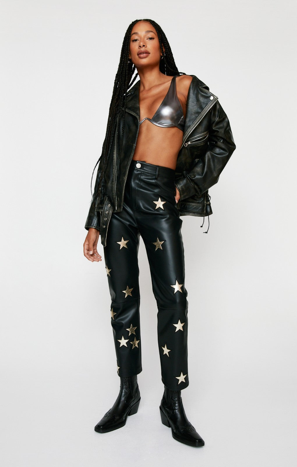 Nasty Gal Premium Metallic Star Faux Leather Trousers