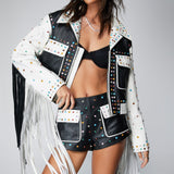 Nasty Gal Premium Real Leather Studded Fringe Jacket