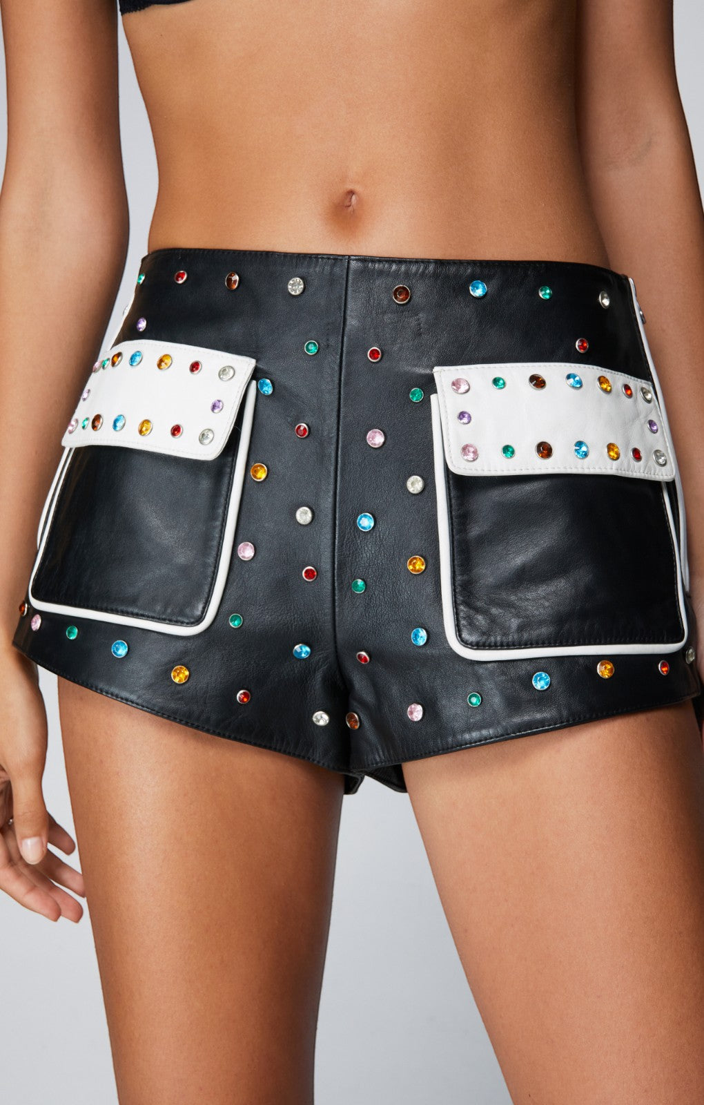 Nasty Gal Premium Real Leather Studded Fringe Shorts