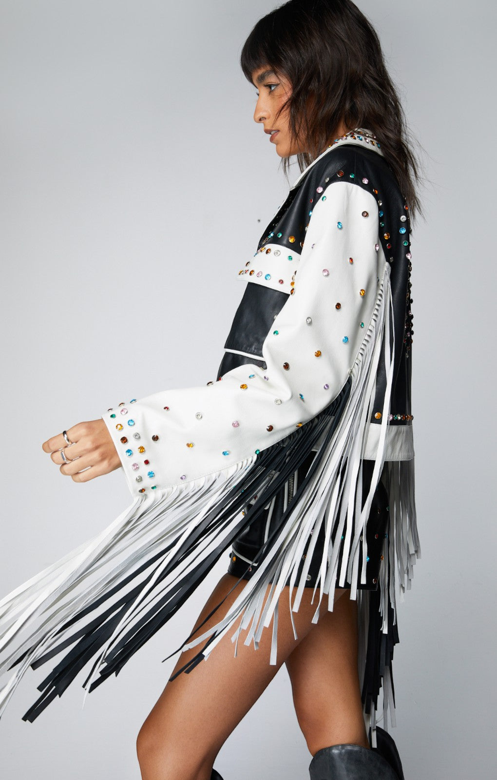 Nasty Gal Premium Real Leather Studded Fringe Jacket