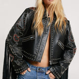 Nasty Gal Real Leather Studded Fringe Jacket