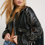 Nasty Gal Real Leather Studded Fringe Jacket