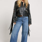 Nasty Gal Real Leather Studded Fringe Jacket