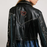 Nasty Gal Real Leather Studded Fringe Jacket