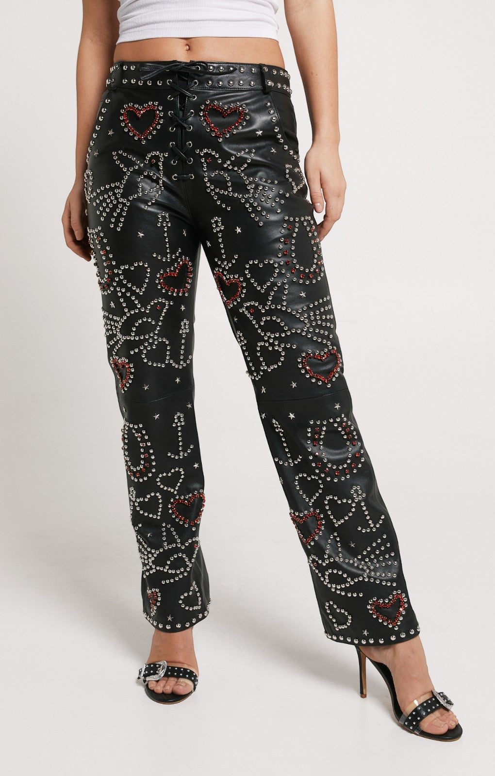 Nasty Gal Real Leather Studded Straight Leg Trousers