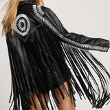 Nasty Gal Real Leather Embroidered Fringe Biker Jacket