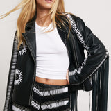 Nasty Gal Real Leather Embroidered Fringe Biker Jacket