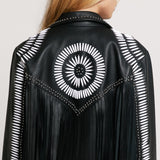 Nasty Gal Real Leather Embroidered Fringe Biker Jacket