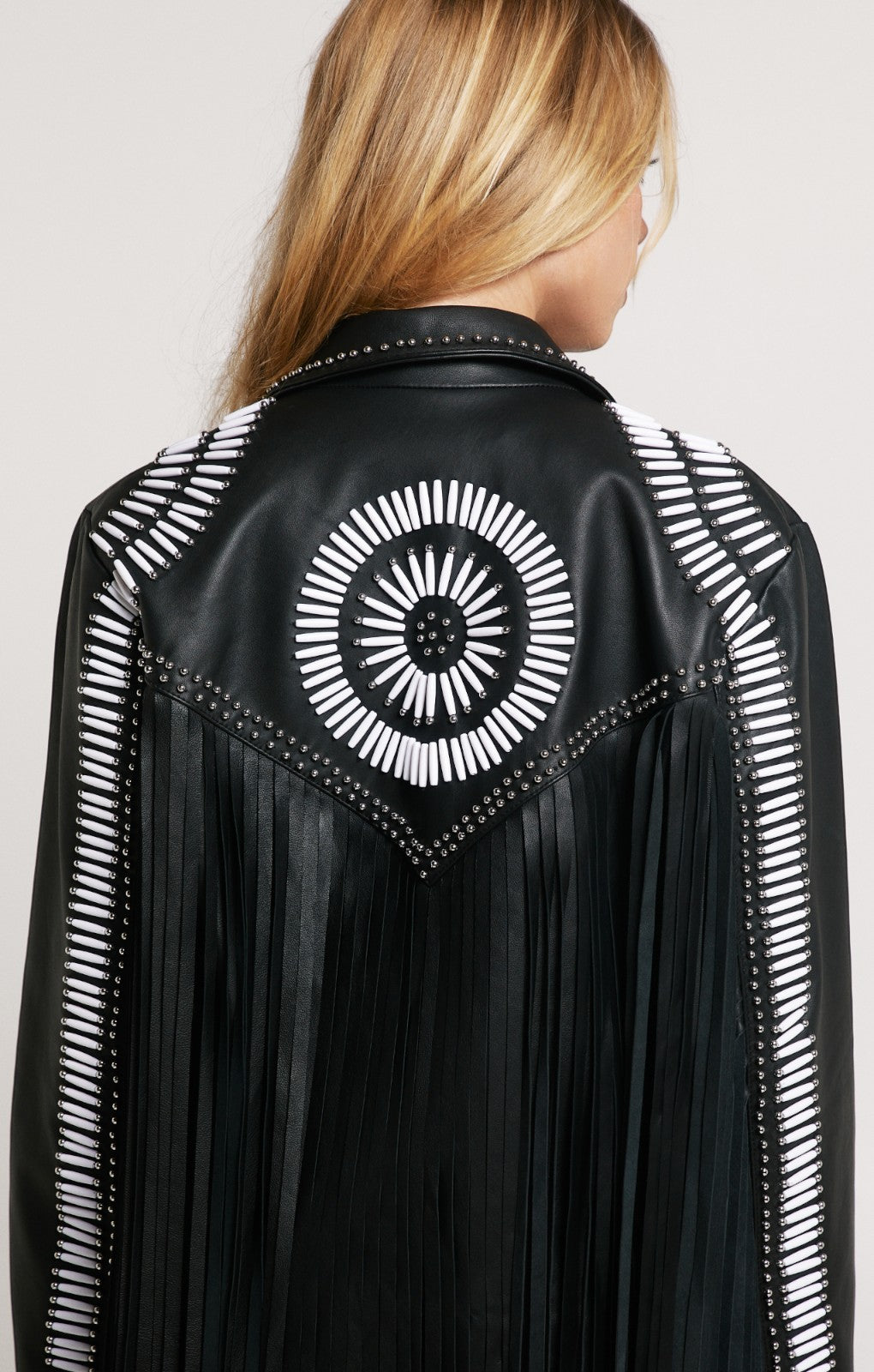 Nasty Gal Real Leather Embroidered Fringe Biker Jacket