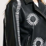 Nasty Gal Real Leather Embroidered Fringe Biker Jacket