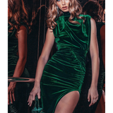 Bianca & Bridgett Emerald Lauren Maxi Thigh Split Velvet Dress product image