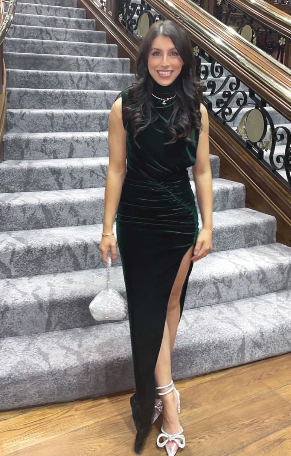 Bianca & Bridgett Emerald Lauren Maxi Thigh Split Velvet Dress