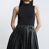 Karen Millen Black Knitted Midi Dress With Pu Detailing