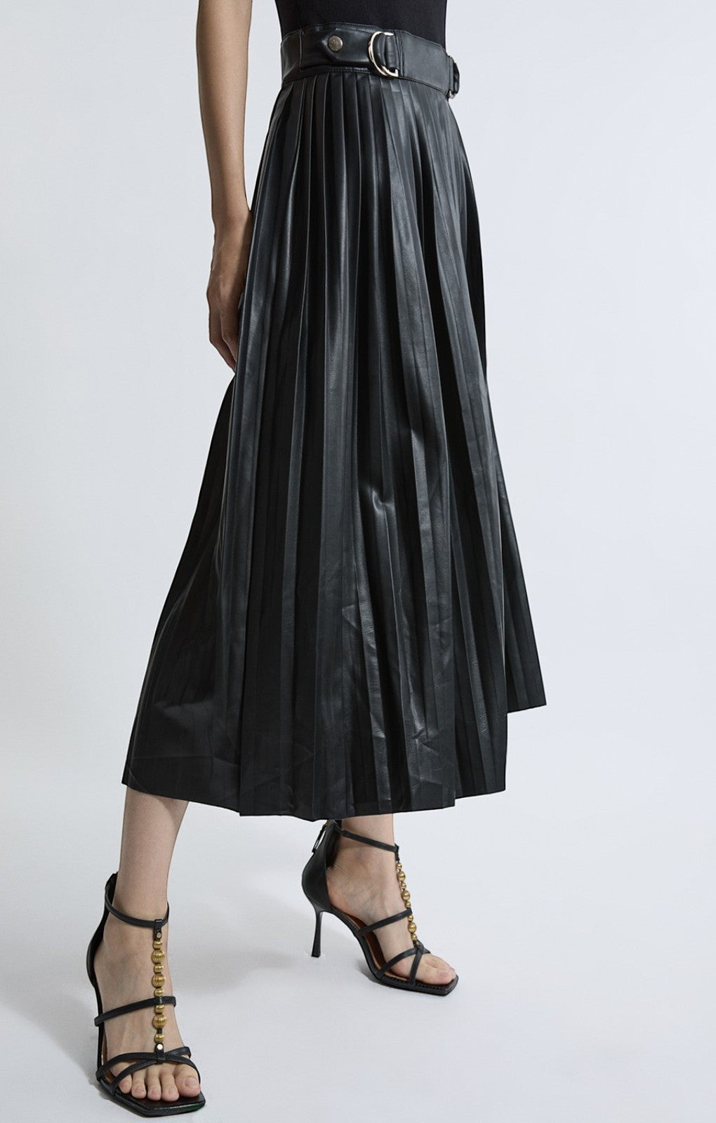 Karen Millen Black Knitted Midi Dress With Pu Detailing