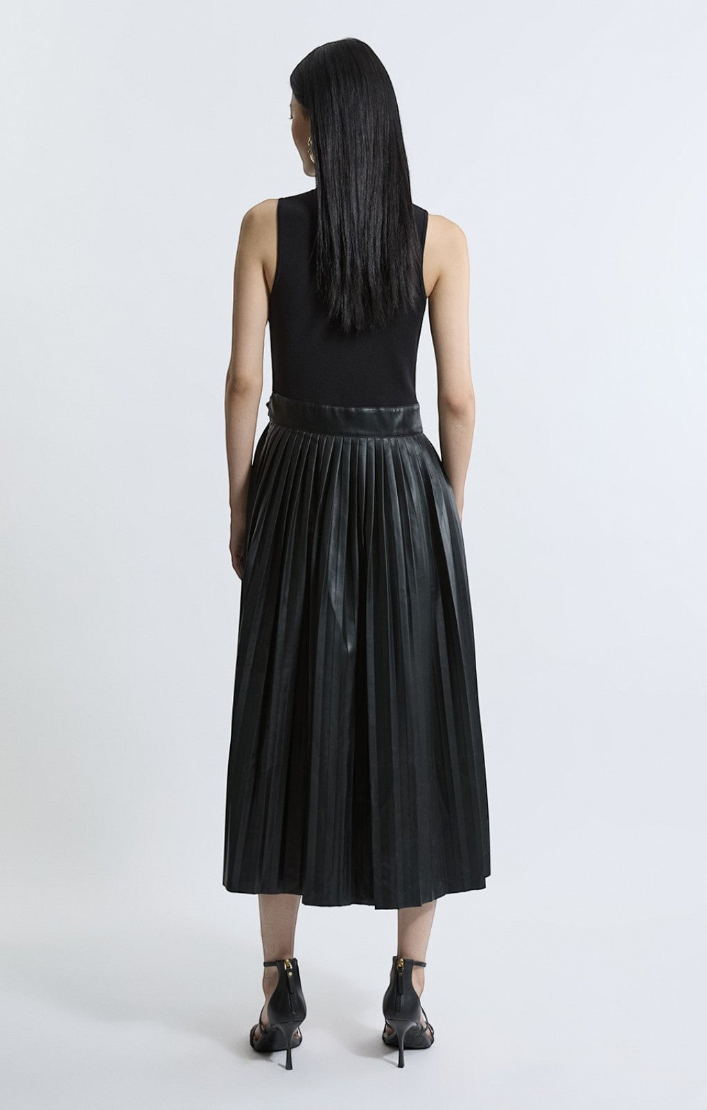 Karen Millen Black Knitted Midi Dress With Pu Detailing