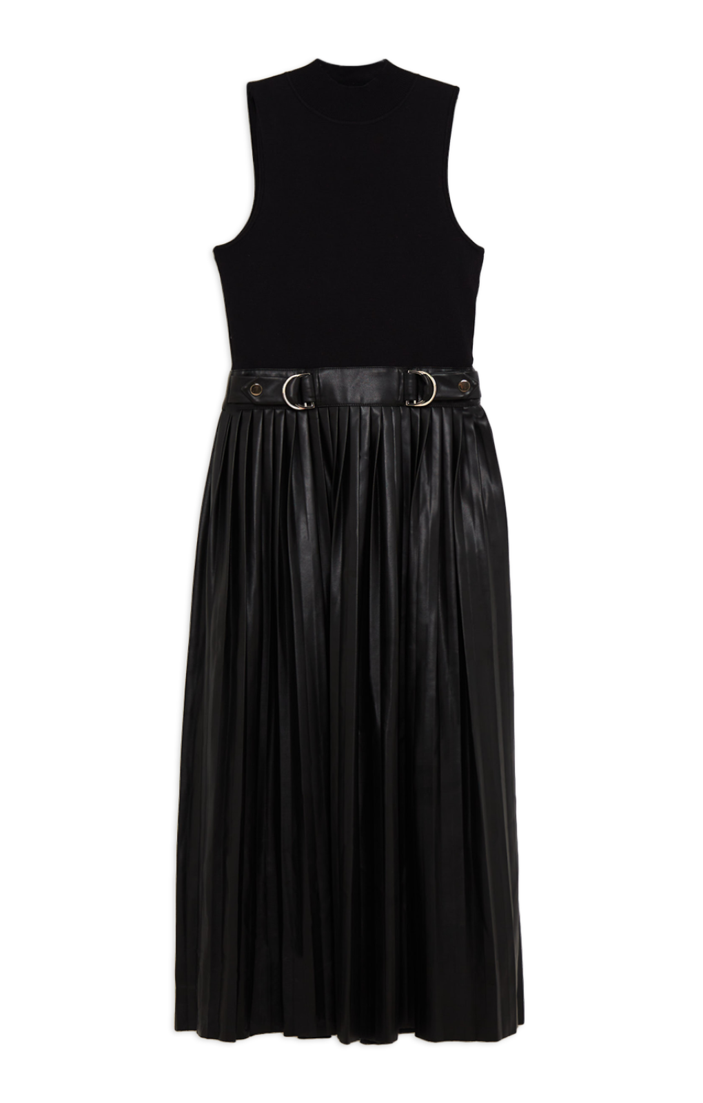 Karen Millen Black Knitted Midi Dress With Pu Detailing