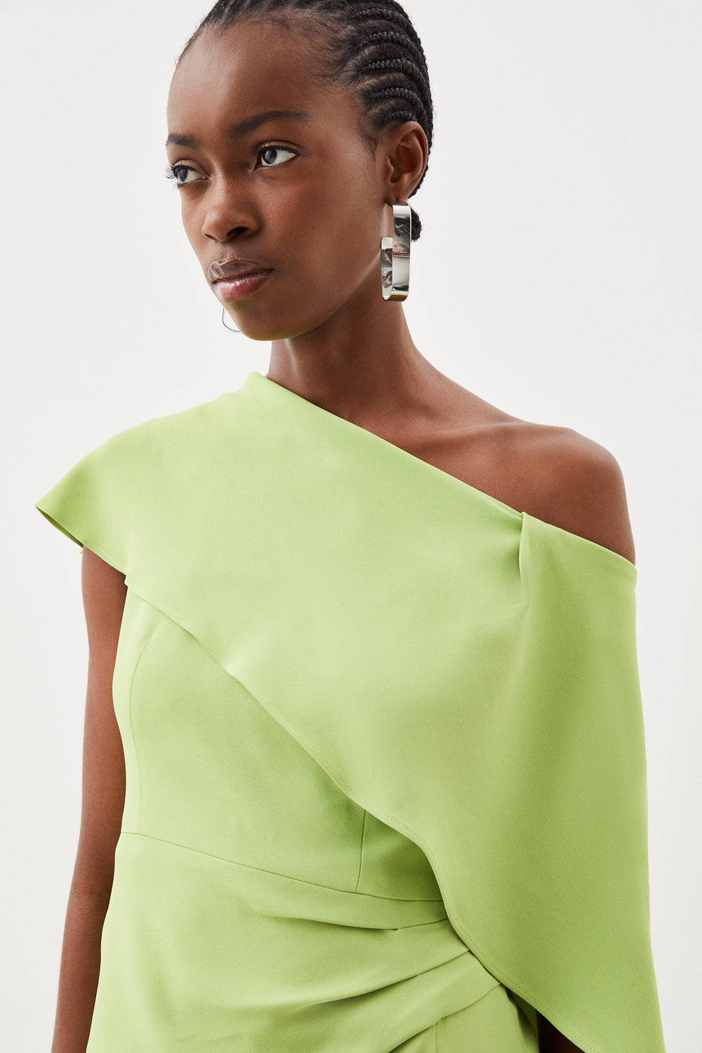 Karen Millen Compact Stretch Viscose Tailored One Shoulder Drape Detail Midi Dress