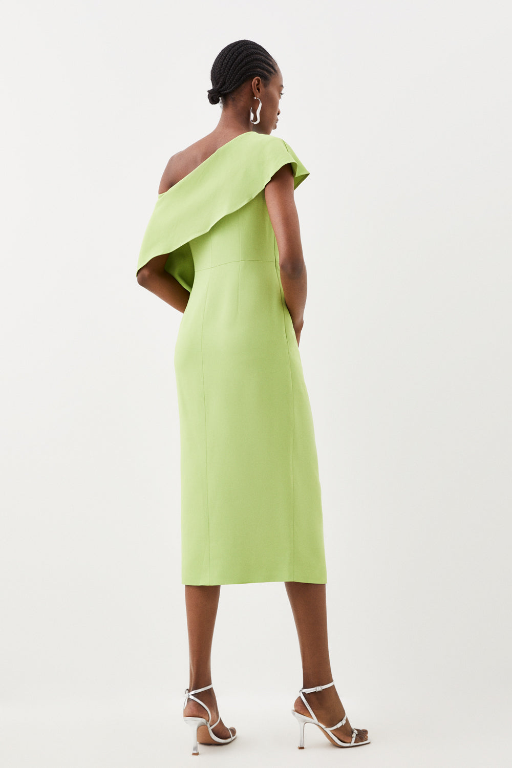 Karen Millen Compact Stretch Viscose Tailored One Shoulder Drape Detail Midi Dress