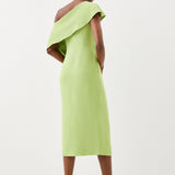 Karen Millen Compact Stretch Viscose Tailored One Shoulder Drape Detail Midi Dress