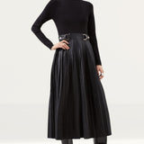 Karen Millen Black Pu Knit Pleated Skirt Midi Dress