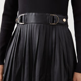 Karen Millen Black Pu Knit Pleated Skirt Midi Dress
