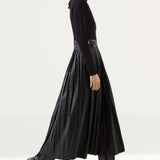 Karen Millen Black Pu Knit Pleated Skirt Midi Dress