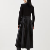 Karen Millen Black Pu Knit Pleated Skirt Midi Dress