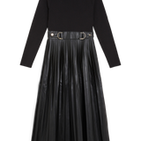 Karen Millen Black Pu Knit Pleated Skirt Midi Dress