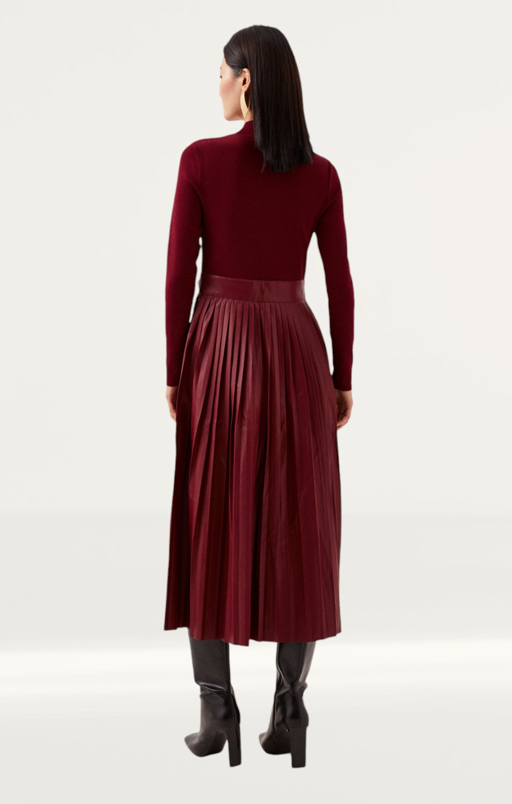 Karen Millen Pu Knit Pleated Skirt Midi Dress