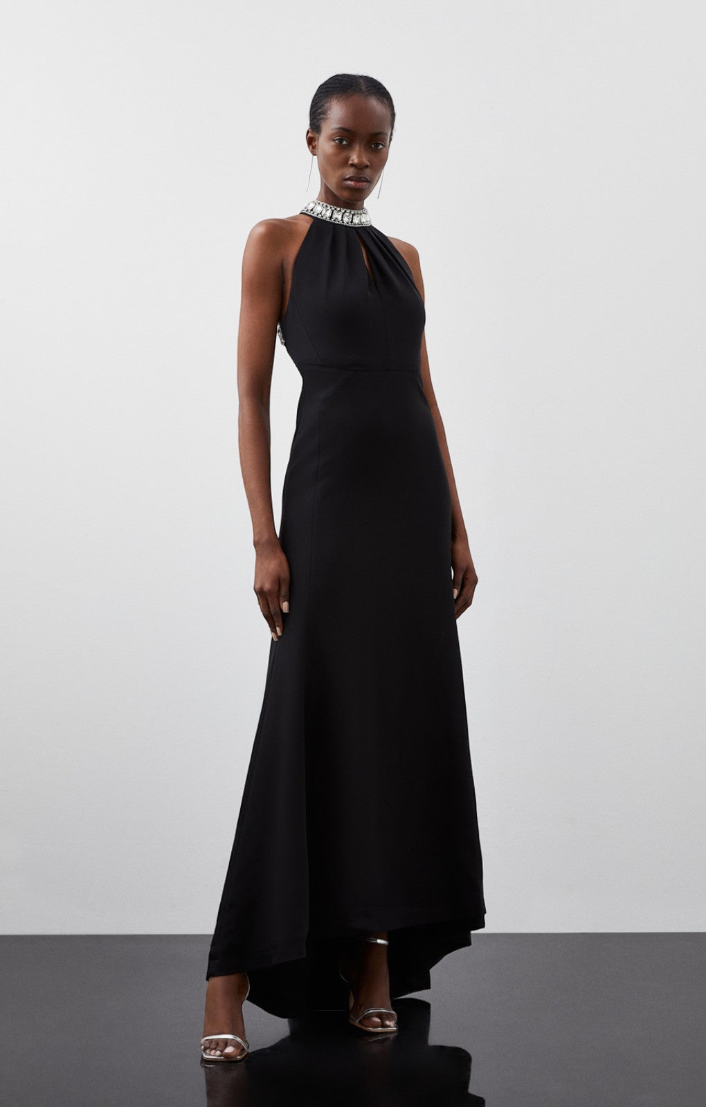 Karen Millen Crystal Embellished Halter Woven Maxi Dress