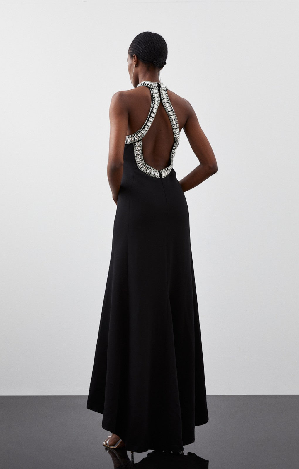 Karen Millen Crystal Embellished Halter Woven Maxi Dress