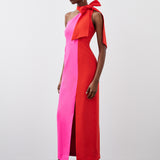 Karen Millen Soft Tailored Colour Block Tie Neck Midi Dress