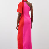Karen Millen Soft Tailored Colour Block Tie Neck Midi Dress