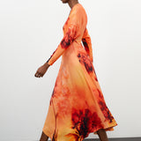 Karen Millen Floral Satin Crepe Woven Midi Dress