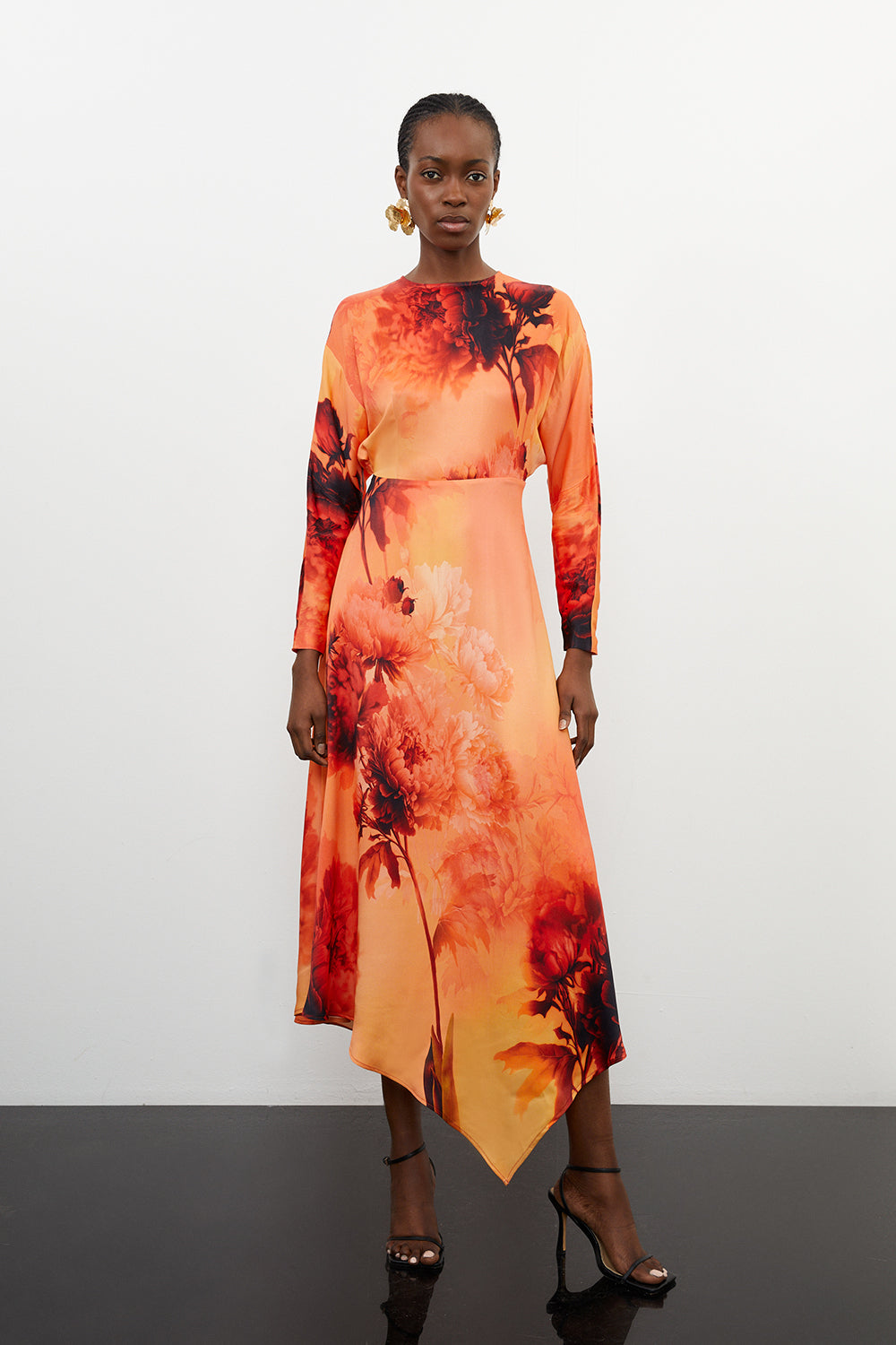 Karen Millen Floral Satin Crepe Woven Midi Dress