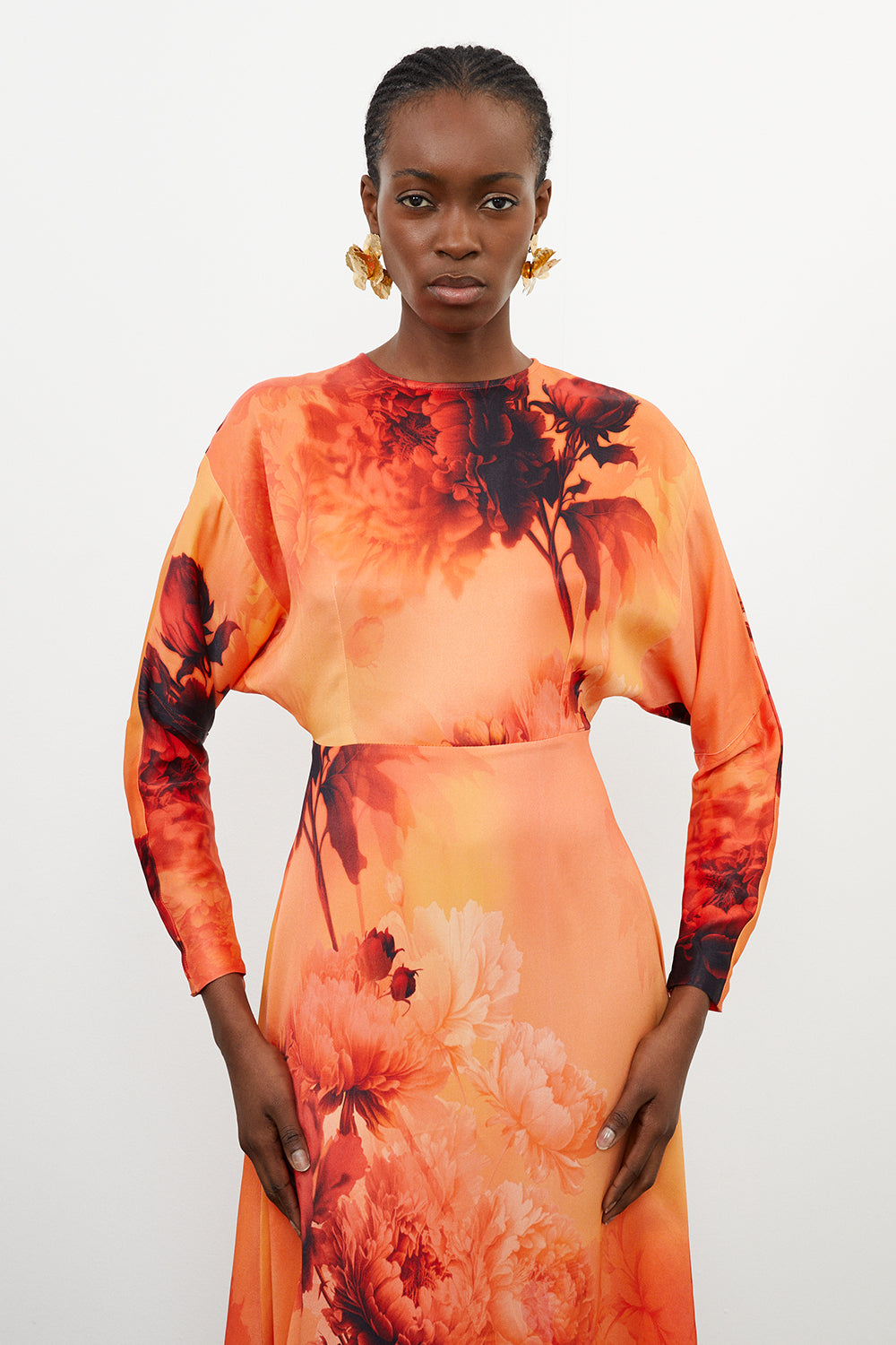 Karen Millen Floral Satin Crepe Woven Midi Dress