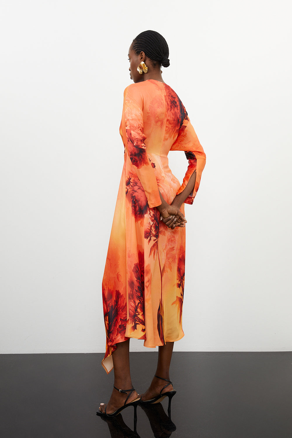 Karen Millen Floral Satin Crepe Woven Midi Dress