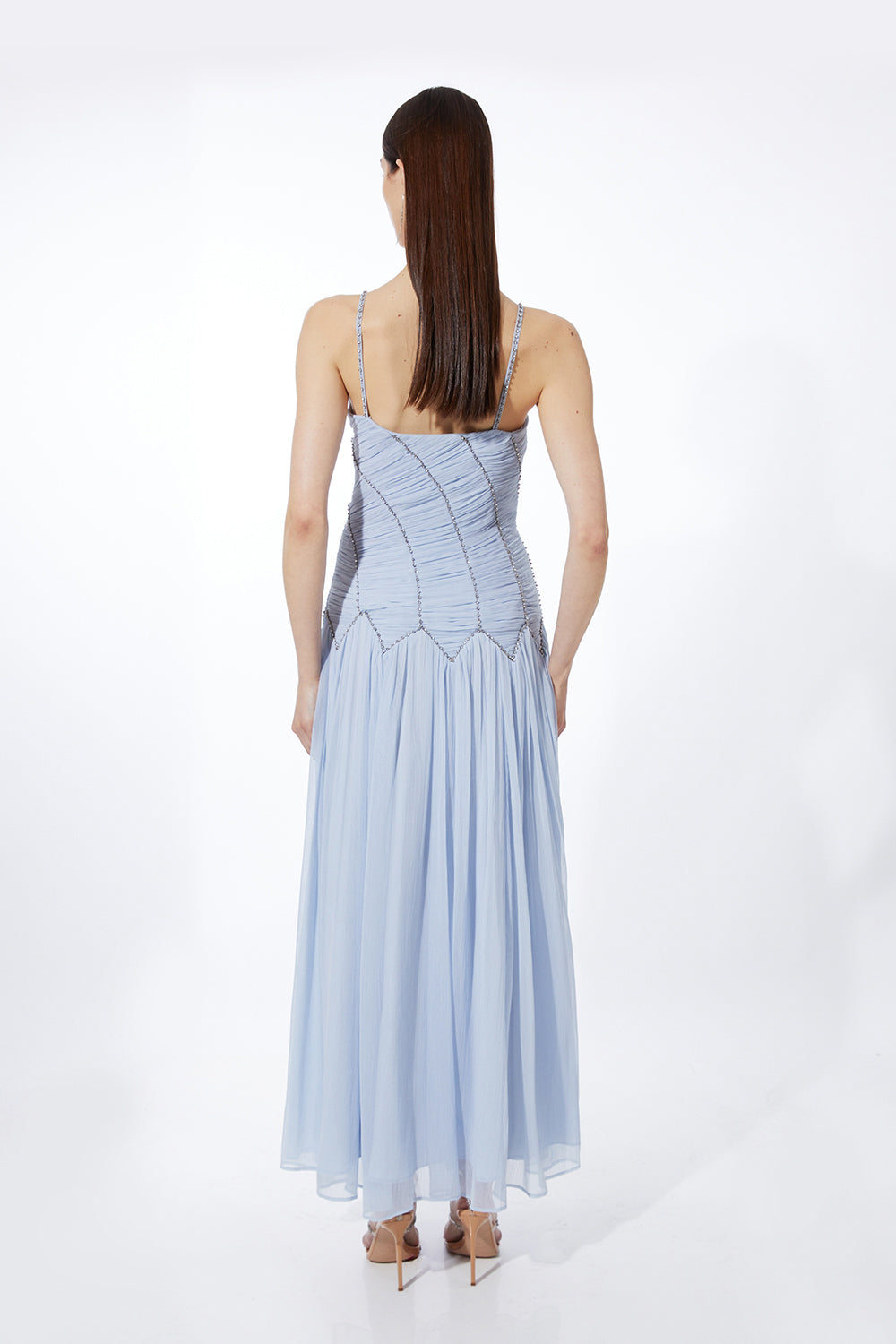 Rent Karen Millen Strappy Embellished Ruched Georgette Woven Maxi