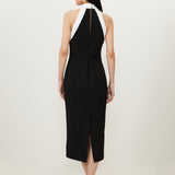 Karen Millen Compact Stretch Contrast Halter Neck Tailored Midi Dress