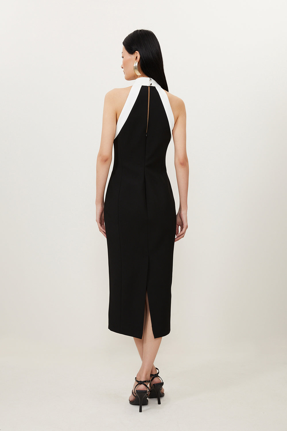 Karen Millen Compact Stretch Contrast Halter Neck Tailored Midi Dress