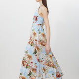 Karen Millen Silk Cotton Rose Print Halter Woven Maxi Dress
