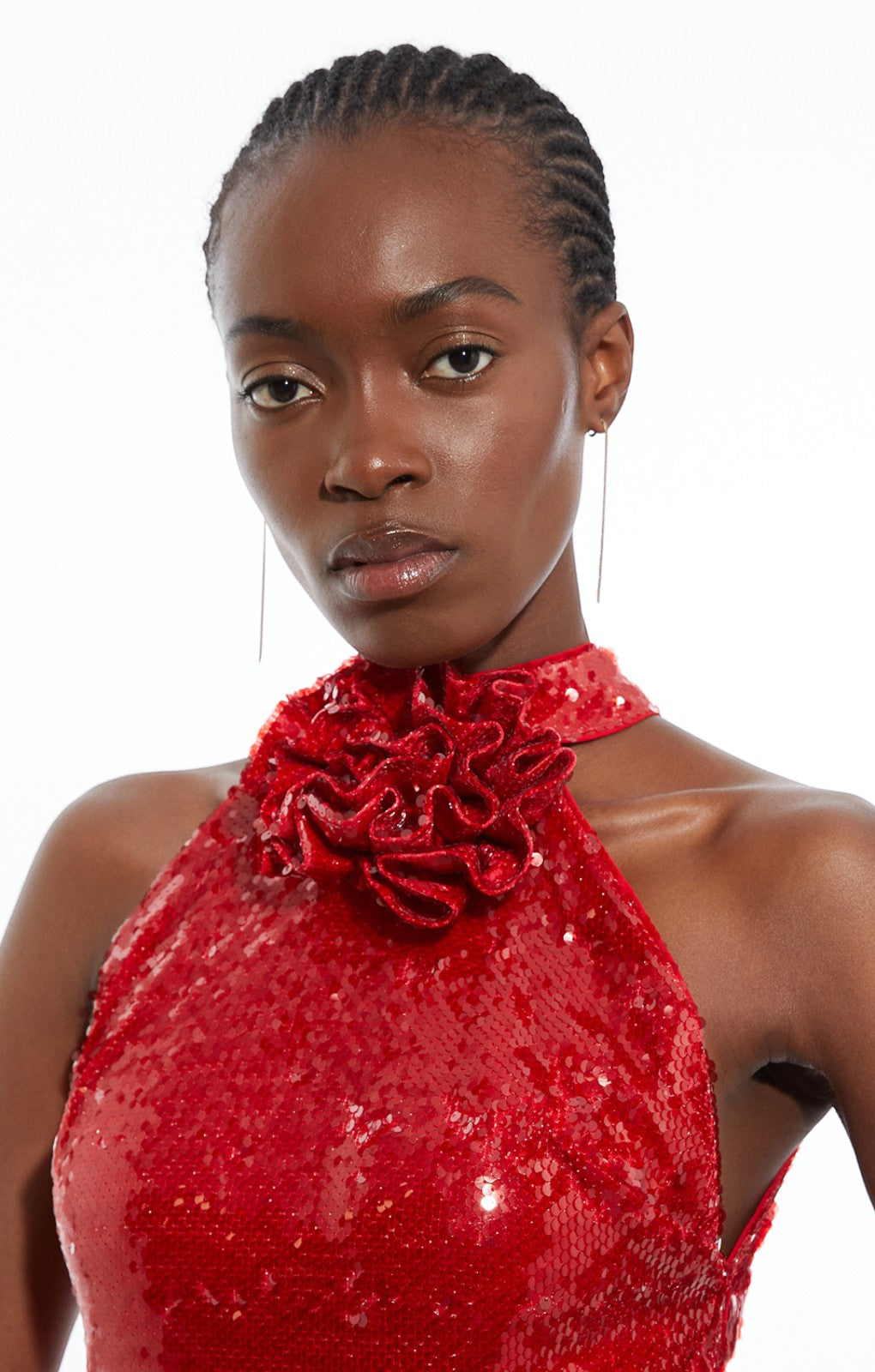 Rent Karen Millen Sequin Rosette Halter Woven Maxi Dress | Hirestreet Rent Karen Millen Sequin Rosette Halter Woven Maxi Dress | Hirestreet